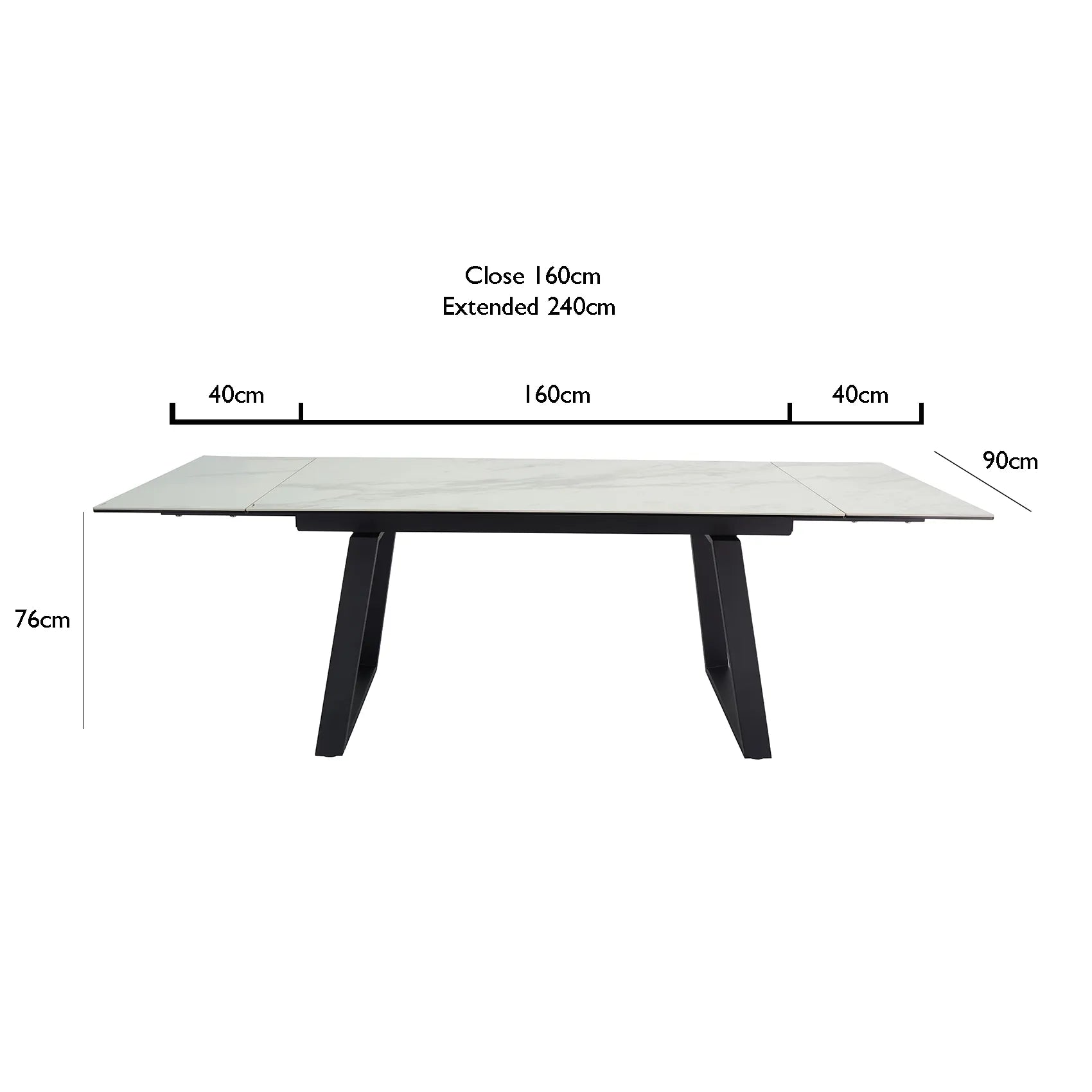 Maxwell White Large Ceramic Extending Dining Table - Dimensions