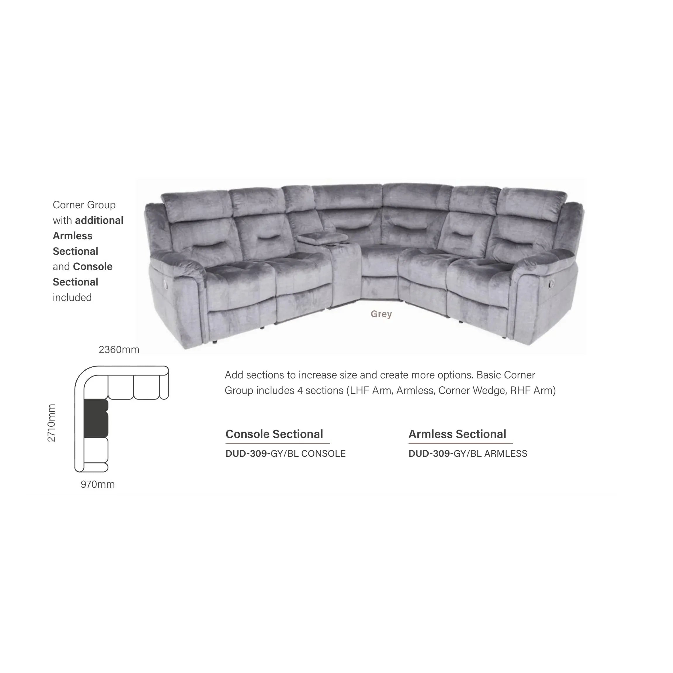 Dudley Fabric Sectional 6 Piece Corner Recliner Sofa