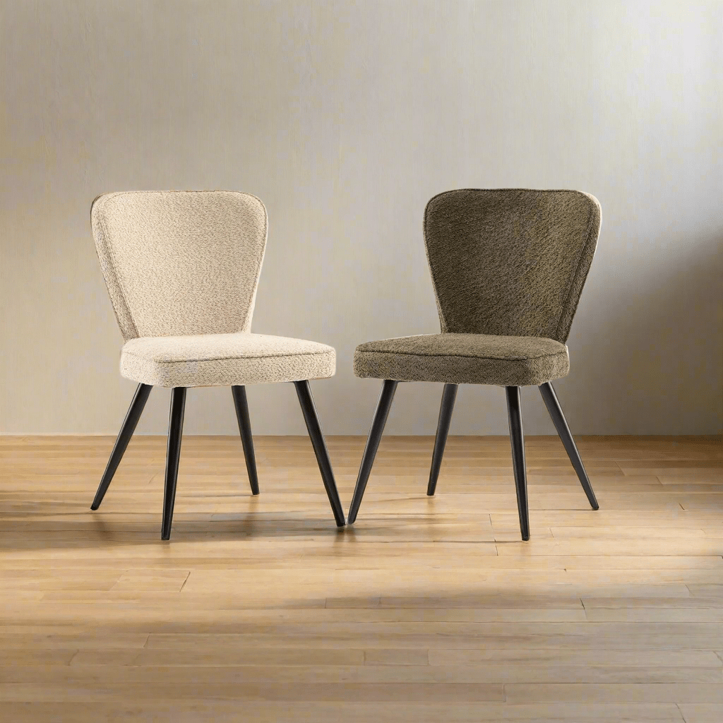 Daisy Bouclé Fabric Dining Chair in Linen and Olive – Set of 4 - Pendle Village Furniture