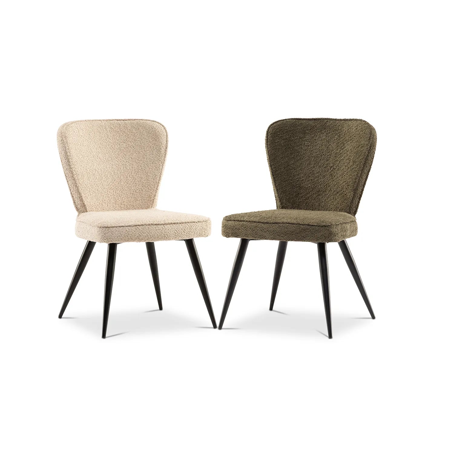 Daisy Bouclé Fabric Dining Chair in Linen and Olive – Set of 4 - Pendle Village Furniture