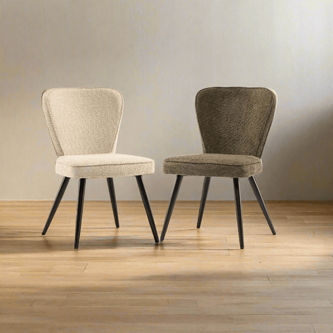 Daisy Bouclé Fabric Dining Chair in Linen and Olive – Set of 4 - Pendle Village Furniture