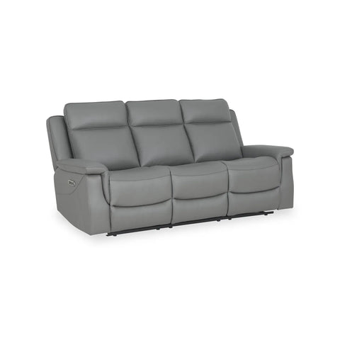 Dallas Grey Leather 3 Seater Power Recliner - Pendle Village Furniture