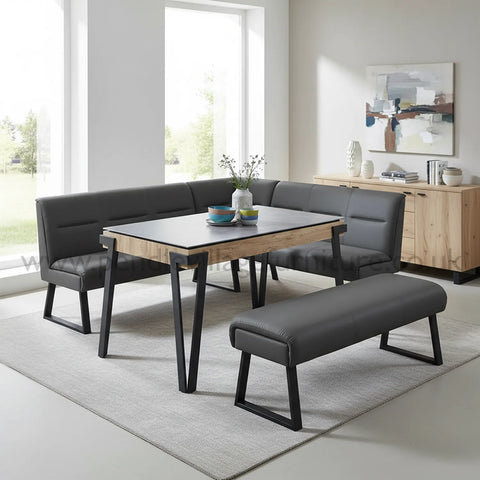 Dario 140cm Grey Ceramic Dining Table with Corner Bench Set - Pendle Village Furniture