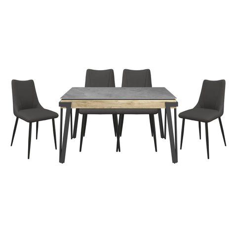 Dario 140cm Grey Ceramic Dining Table with Zoe Dark Grey Faux Leather Chairs - Pendle Village Furniture