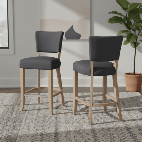 Dark Grey Velvet Bar Chair with Solid Oak Legs