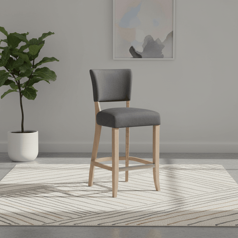 Dark Grey Velvet Bar Chair with Solid Oak Legs