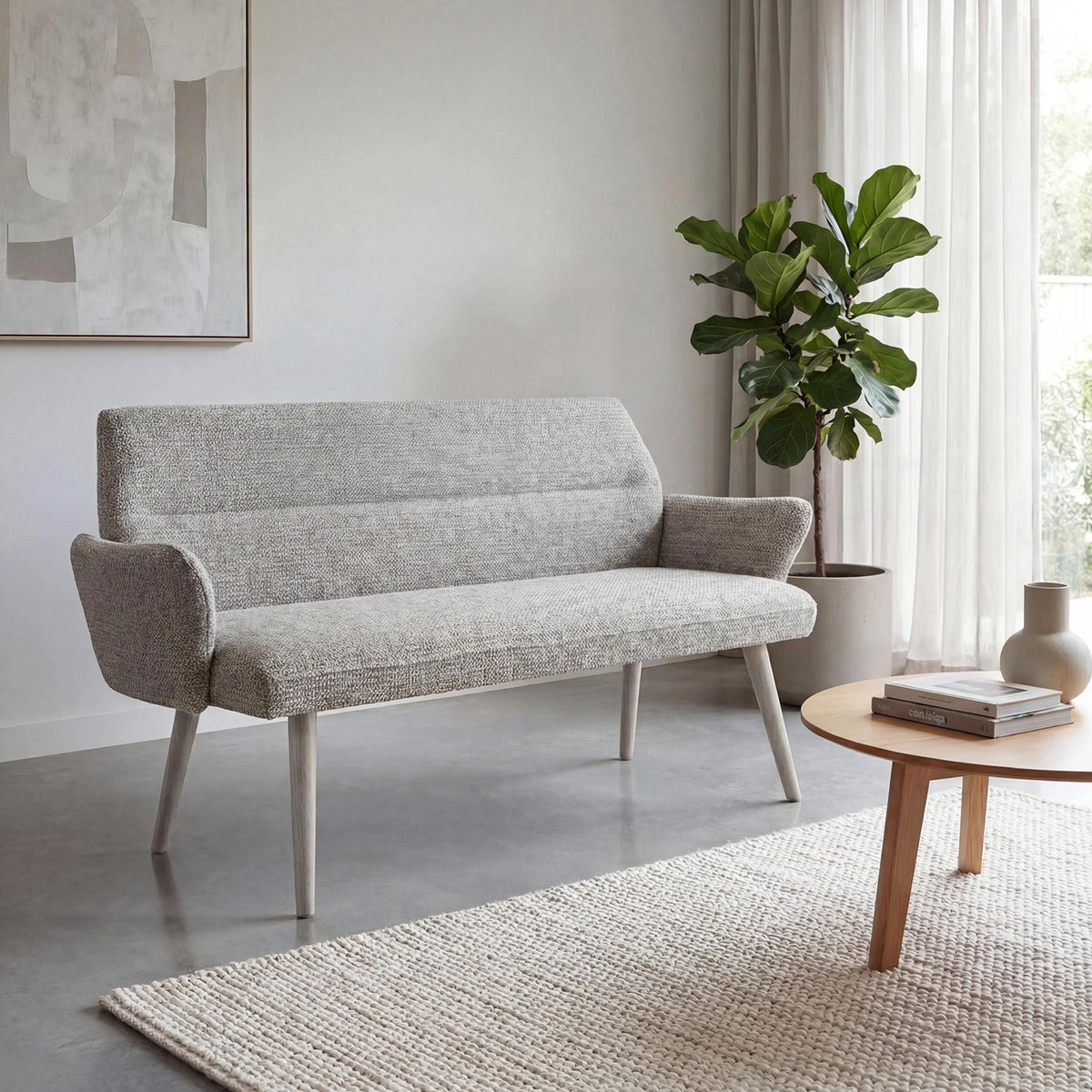 Davos Grey Fabric High Back Dining Bench with Arms 180cm