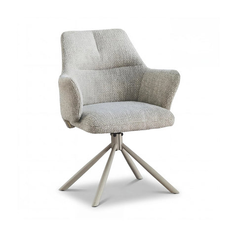 Davos Ivory Travertine Ceramic Extending Dining Table with Grey Swivel Chairs