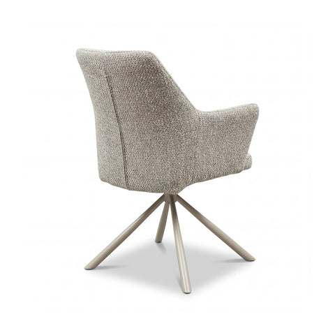 Davos Ivory Travertine Ceramic Extending Dining Table with Grey Swivel Chairs