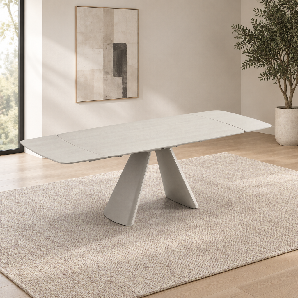 Davos Ivory Travertine Ceramic Extending Dining Table 160–240cm
