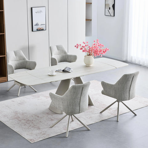 Davos Ivory Travertine Ceramic Extending Dining Table 160–240cm