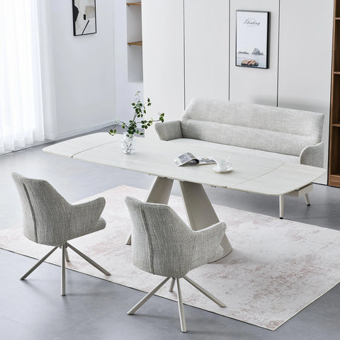 Davos Ivory Travertine Ceramic Extending Dining Table 160–240cm