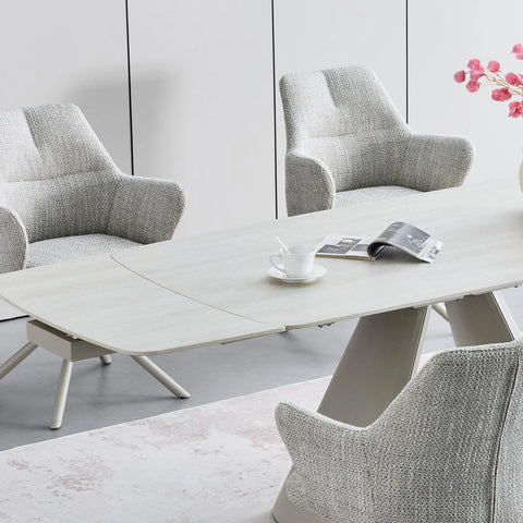 Davos Ivory Travertine Ceramic Extending Dining Table 160–240cm