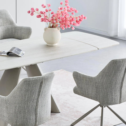 Davos Ivory Travertine Ceramic Extending Dining Table 160–240cm