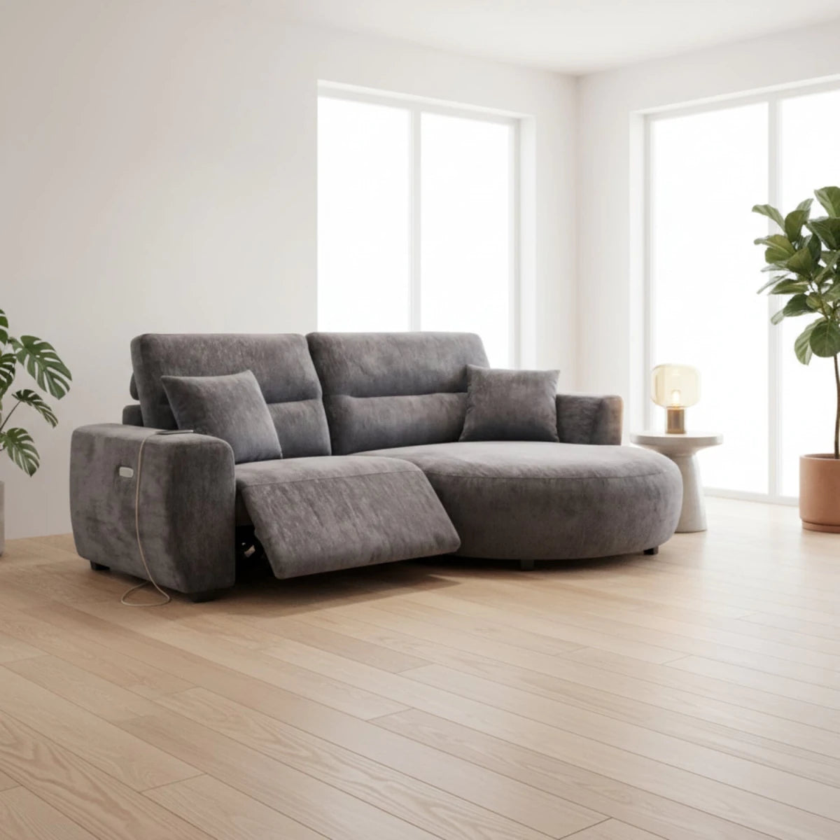 Electric recliner corner sofa with modern design.