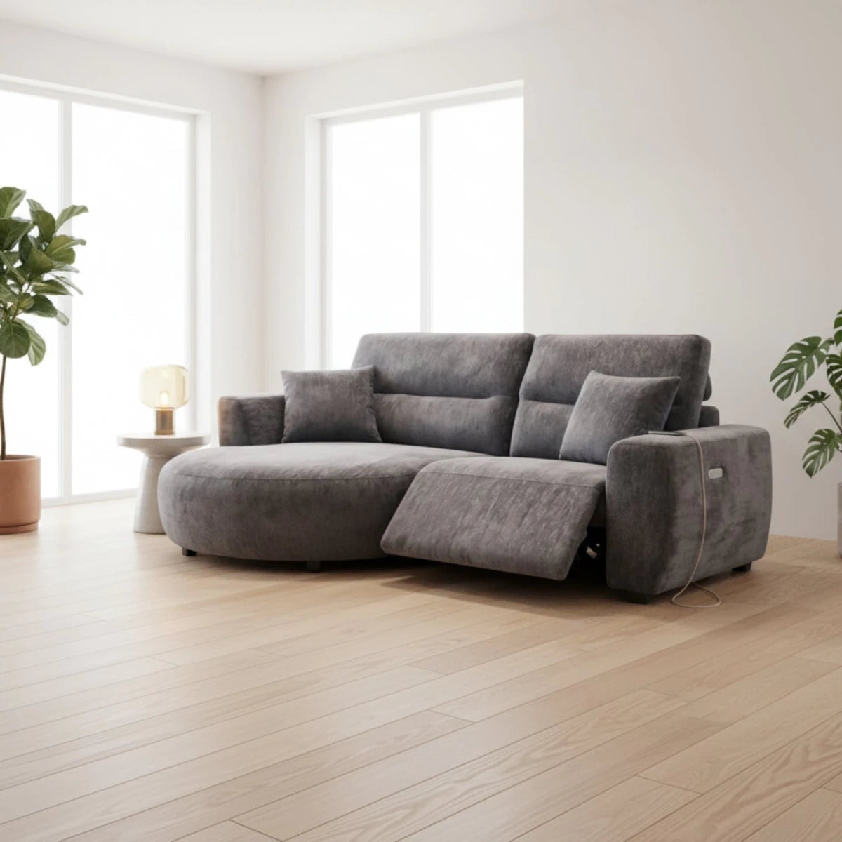 Power reclining sofa with push button control.