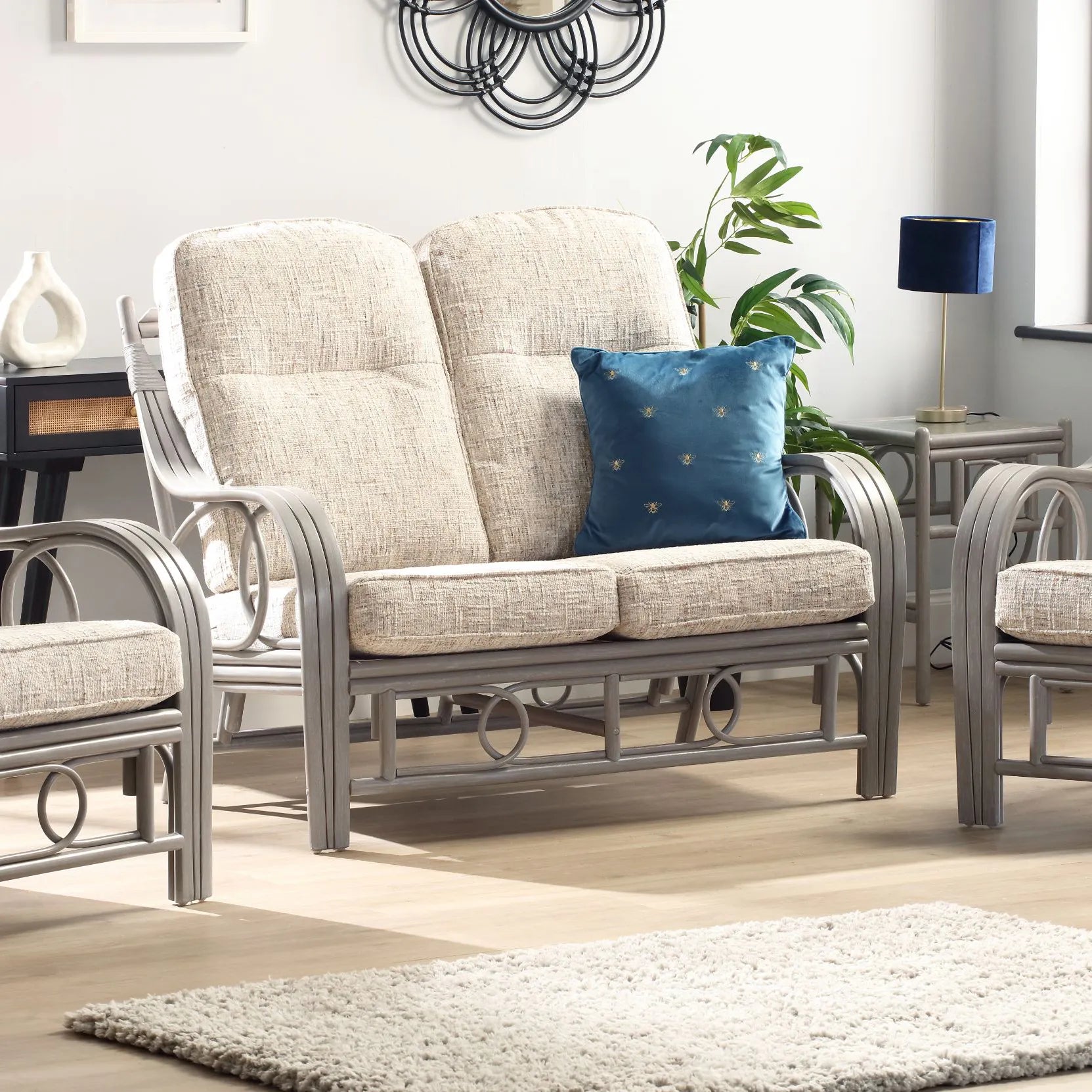 Madrid Grey Wash Cane 2 Seater Sofa