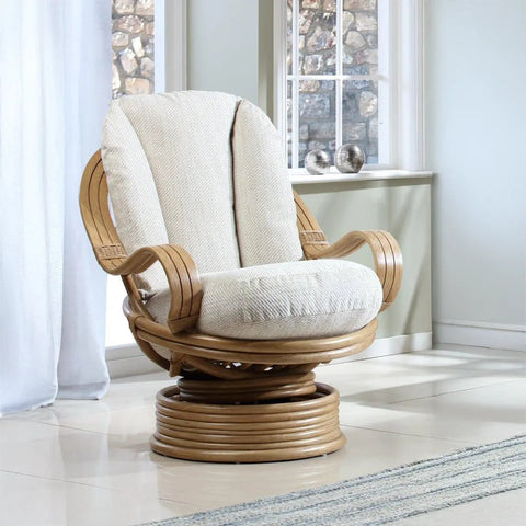 Madrid Light Oak Cane Laminated Swivel Rocker Chair - Pendle Village Furniture