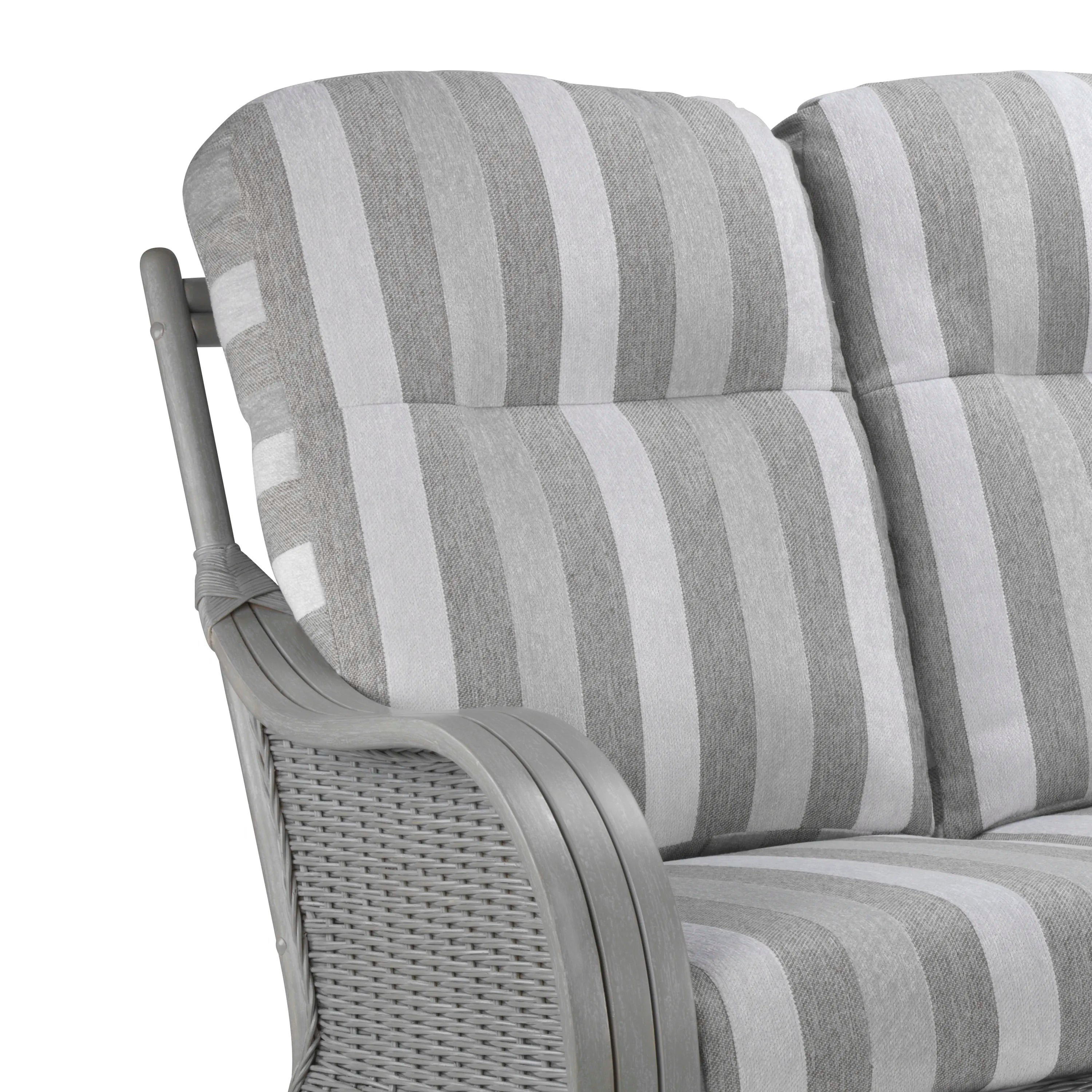 Desser Turin Grey Rattan 2 Seater Sofa in Duke Stripe fabric, also available in a 3 Seater, Swivel Rocker, Swivel Chair, Armchair and Footstool.  Choose from various fabrics and a Grey or Oak frame - Close Up of Fabric