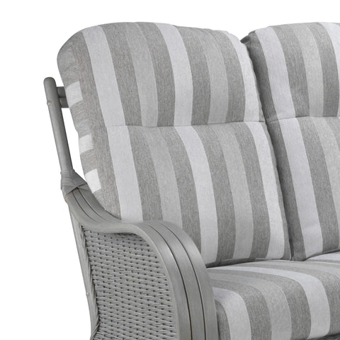 Desser Turin Grey Rattan 2 Seater Sofa in Duke Stripe fabric, also available in a 3 Seater, Swivel Rocker, Swivel Chair, Armchair and Footstool.  Choose from various fabrics and a Grey or Oak frame - Close Up of Fabric
