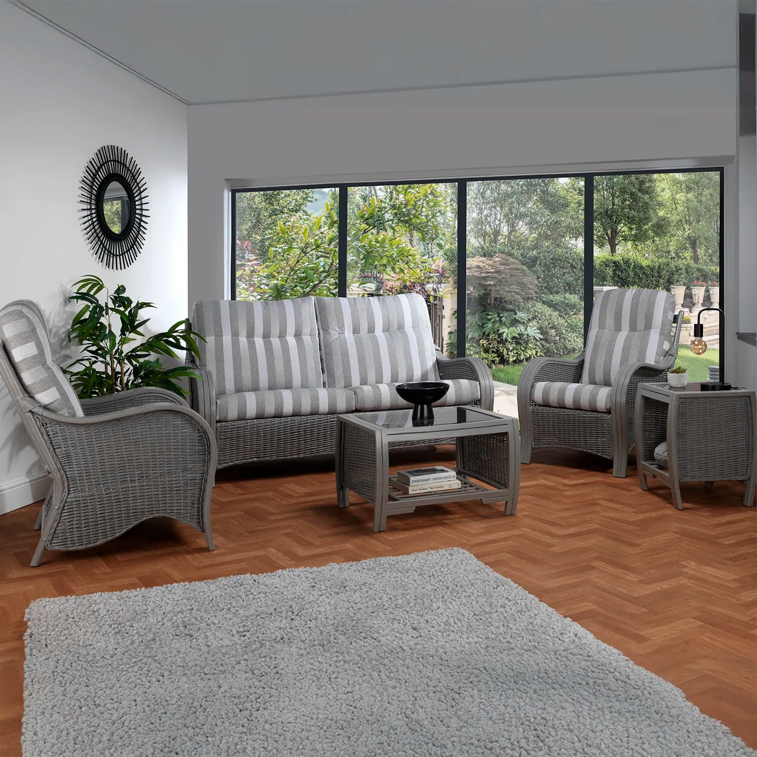 Desser Turin Rattan Striped 3 Seater Sofa in Duke Grey - Pendle Village Furniture