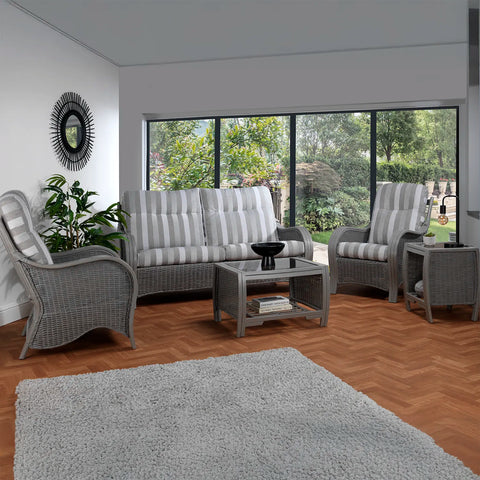 Desser Turin Rattan Striped 3 Seater Sofa in Duke Grey - Pendle Village Furniture