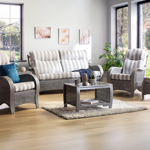 Desser Turin Rattan Striped 3 Seater Sofa in Duke Grey - Pendle Village Furniture