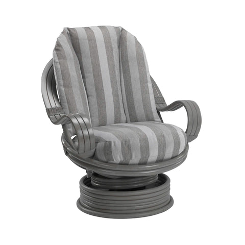 Desser Turin Grey Striped Rattan Swivel Rocker in Duke Grey, also available in a 3 Seater, 2 Seater, Armchair and Footstool.  Choose from various fabrics and customise the frame from a choice of Grey or Light Oak.