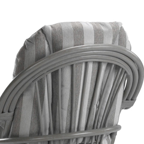 Desser Turin Grey Striped Rattan Swivel Rocker in Duke Grey, also available in a 3 Seater, 2 Seater, Armchair and Footstool.  Choose from various fabrics and customise the frame from a choice of Grey or Light Oak - Close Up of Grey Frame