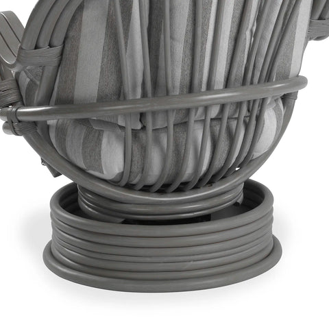 Desser Turin Grey Striped Rattan Swivel Rocker in Duke Grey, also available in a 3 Seater, 2 Seater, Armchair and Footstool.  Choose from various fabrics and customise the frame from a choice of Grey or Light Oak - Close Up of Grey Base