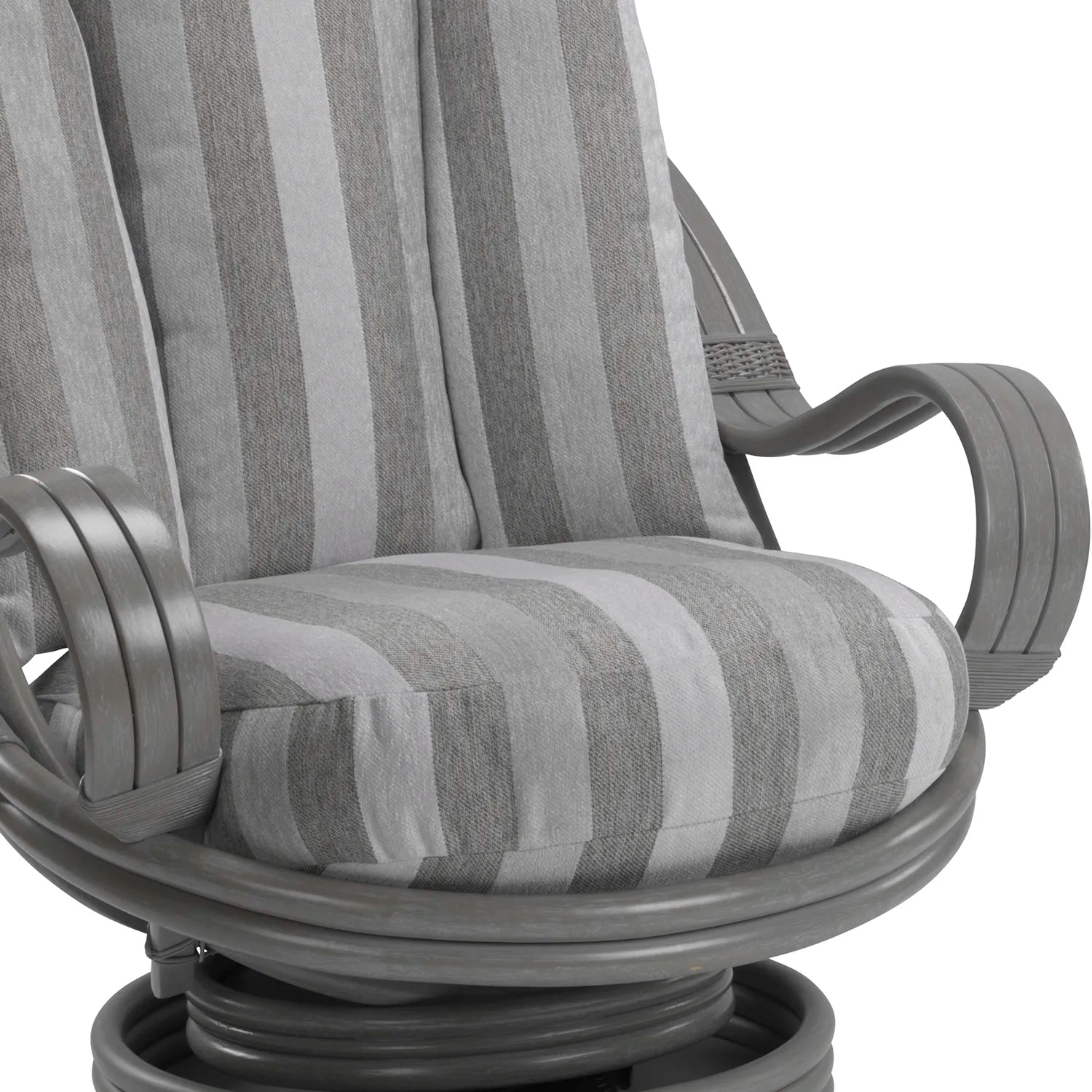 Desser Turin Grey Striped Rattan Swivel Rocker in Duke Grey, also available in a 3 Seater, 2 Seater, Armchair and Footstool.  Choose from various fabrics and customise the frame from a choice of Grey or Light Oak - Close Up of Fabric