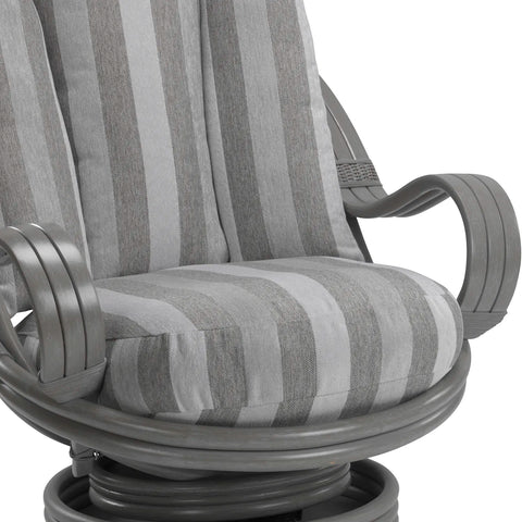 Desser Turin Grey Striped Rattan Swivel Rocker in Duke Grey, also available in a 3 Seater, 2 Seater, Armchair and Footstool.  Choose from various fabrics and customise the frame from a choice of Grey or Light Oak - Close Up of Fabric