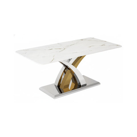 Dolce Cream Marble Dining Table with Gold and Chrome Base