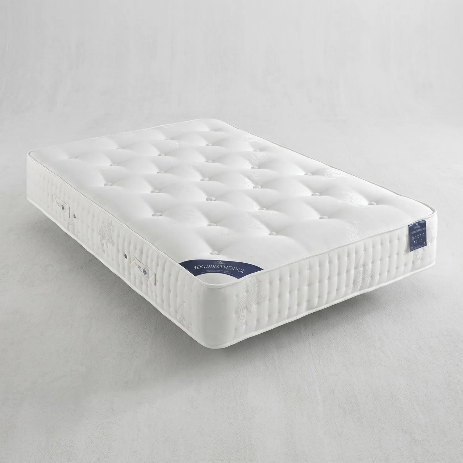 Dorlux Knightsbridge 2000 pocket spring mattress with natural cotton fillings, firm comfort and a fully turnable design. Made in the UK.
