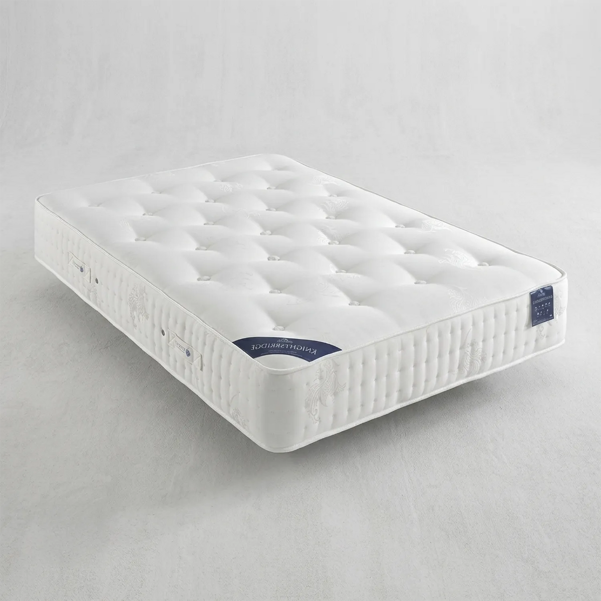 Dorlux Knightsbridge 2000 pocket spring mattress with natural cotton fillings, firm comfort and a fully turnable design. Made in the UK.