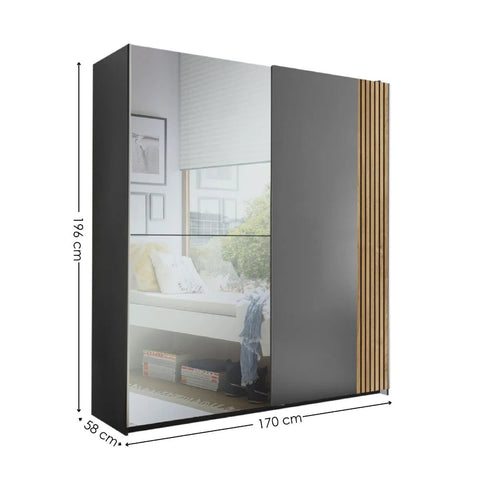 Dorset Grey Sliding 2 Door Mirrored Wardrobe 170cm