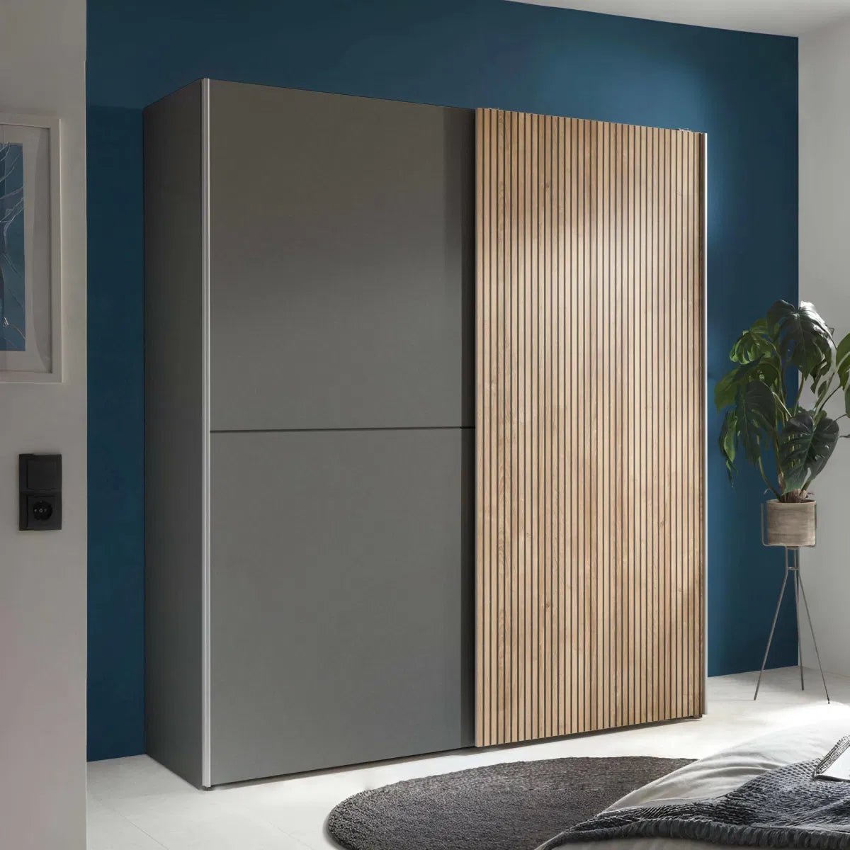 Dorset Grey and Slatted Sliding 2 Door Wardrobe 170cm