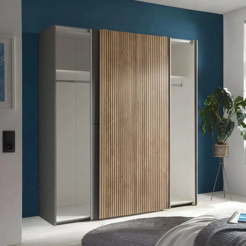Dorset Grey and Slatted Sliding 2 Door Wardrobe 170cm
