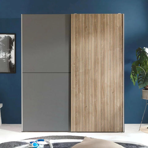 Dorset Grey and Slatted Sliding 2 Door Wardrobe 170cm