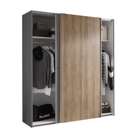 Dorset Grey and Slatted Sliding 2 Door Wardrobe 170cm