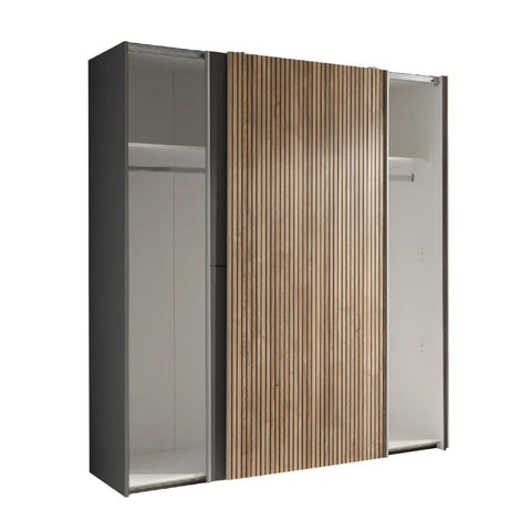 Dorset Grey and Slatted Sliding 2 Door Wardrobe 170cm