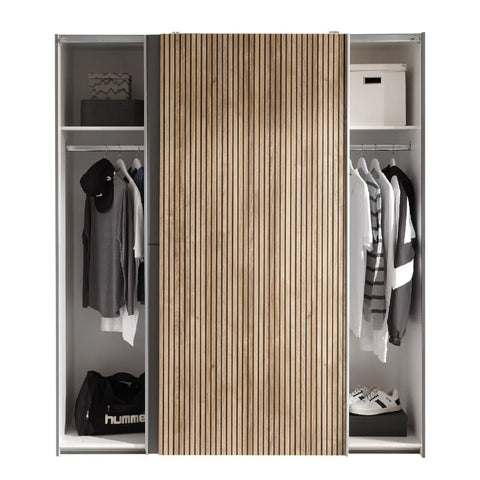 Dorset Grey and Slatted Sliding 2 Door Wardrobe 170cm