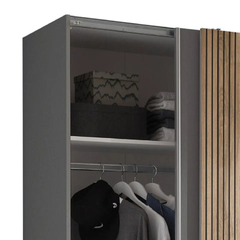 Dorset Grey and Slatted Sliding 2 Door Wardrobe 170cm