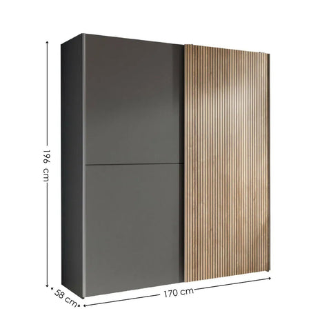 Dorset Grey and Slatted Sliding 2 Door Wardrobe 170cm