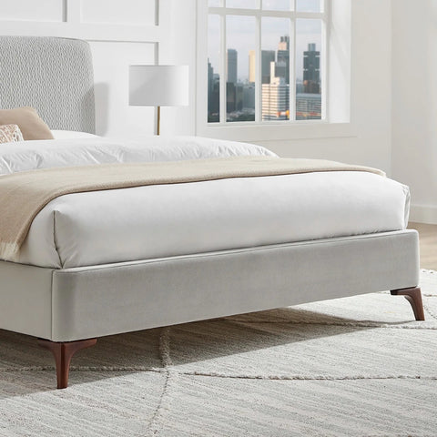 Close up of footend to show velvet fabric on the Dovira Luxe Bed.