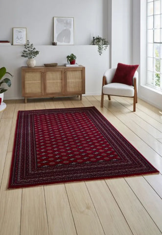 Dubai 62096 Traditional Patterned Border Rugs in Red - Lifestyle Image 
