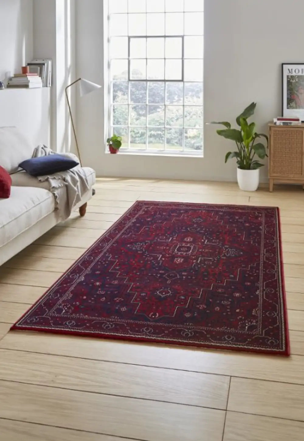 Dubai 62101 Traditional Patterned Border Rugs in Red - Lifestyle Image 
