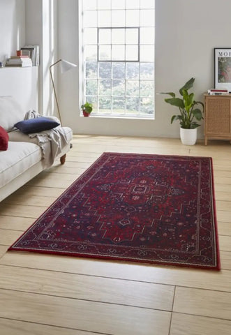 Dubai 62101 Traditional Patterned Border Rugs in Red - Lifestyle Image 