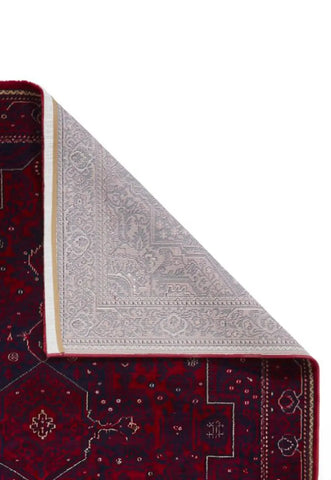 Dubai 62101 Traditional Patterned Border Rugs in Red - Back of Rug