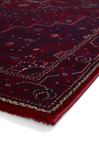 Dubai 62101 Traditional Patterned Border Rugs in Red - Close Up of Rug Corner